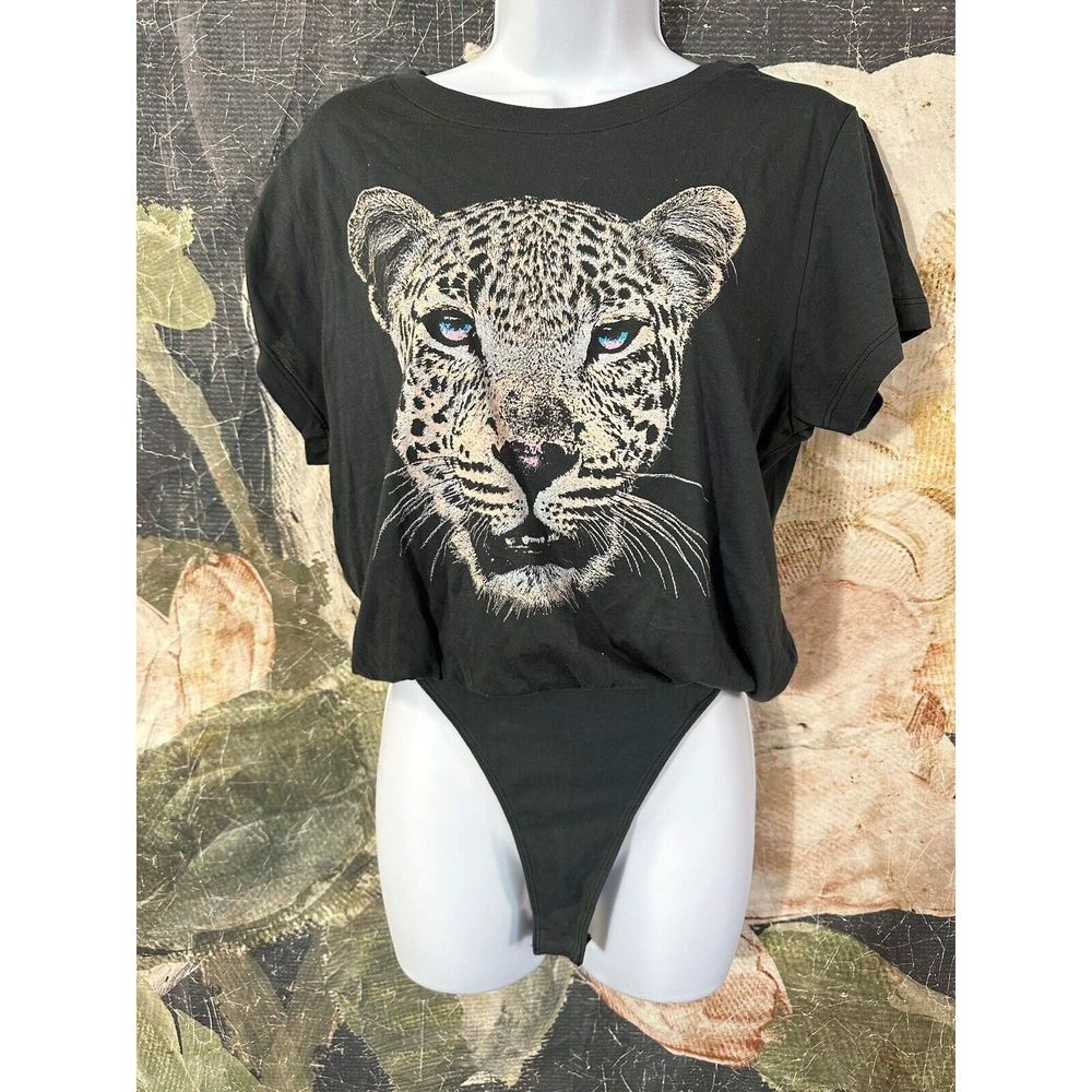 New Free People Leopard Tee Bodysuit Size M - Picture 2 of 5
